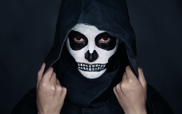 Skull face hooded portrait red free wallpaper for desktop - medium preview image