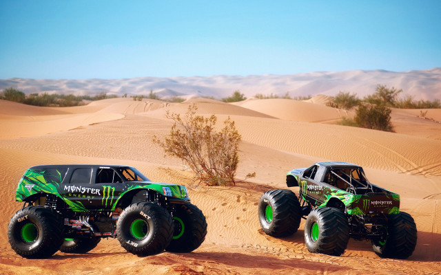 Monster trucks desert sand dunes free wallpaper for desktop - medium preview image