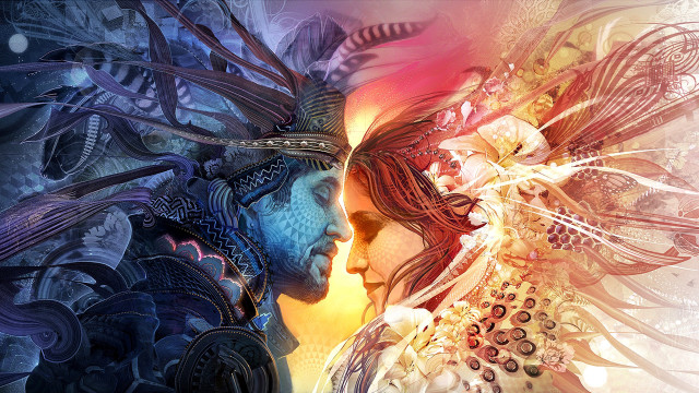 Woman hairy head bird fantasy free wallpaper for desktop - medium preview image