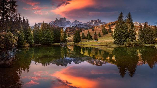 Lake mountains trees sunset cloudy #2 free wallpaper for desktop - medium preview image