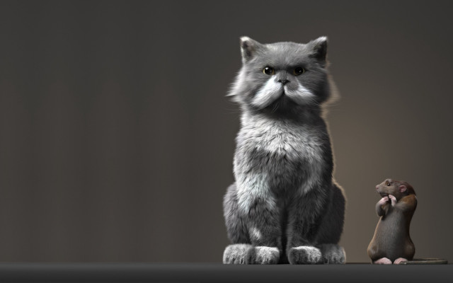 Cat rat table photorealism zbrush free wallpaper for desktop - medium preview image