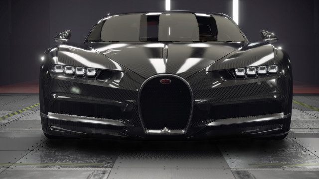 Black bugatti dark room photorealism free wallpaper for desktop - medium preview image