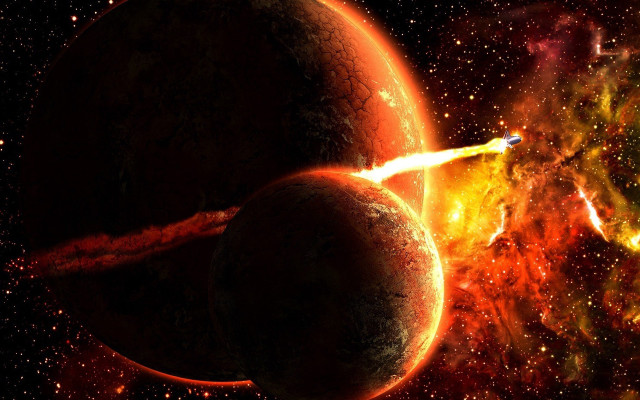 Space planet star red yellow free wallpaper for desktop - medium preview image