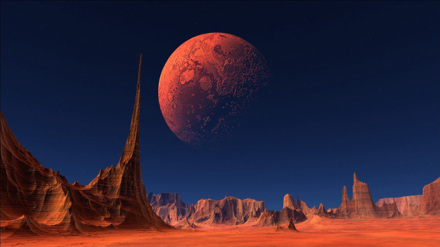 Red planet moon mountains aurora free wallpaper for desktop - medium preview image