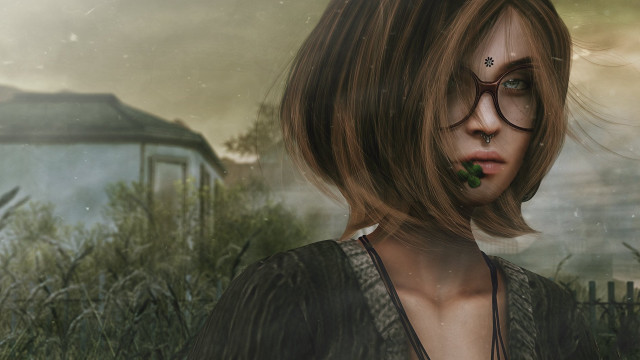 Woman glasses nose ring field free wallpaper for desktop - medium preview image