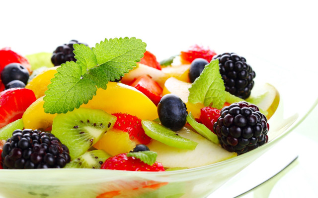 Bowl fruit salad mint garnish free wallpaper for desktop - medium preview image