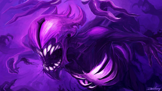 Purple monster large teeth glowing free wallpaper for desktop - medium preview image