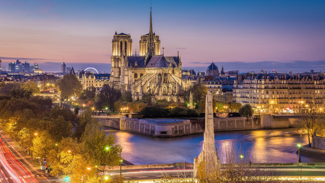 Paris city river cathedral night free wallpaper for desktop - medium preview image