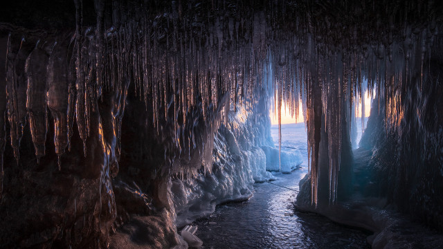 Ice cave river water hanging free wallpaper for desktop - medium preview image