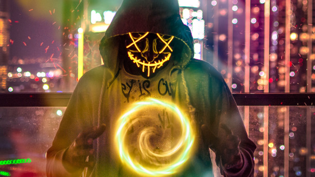 Neon mask neon ring cyberpunk free wallpaper for desktop - medium preview image