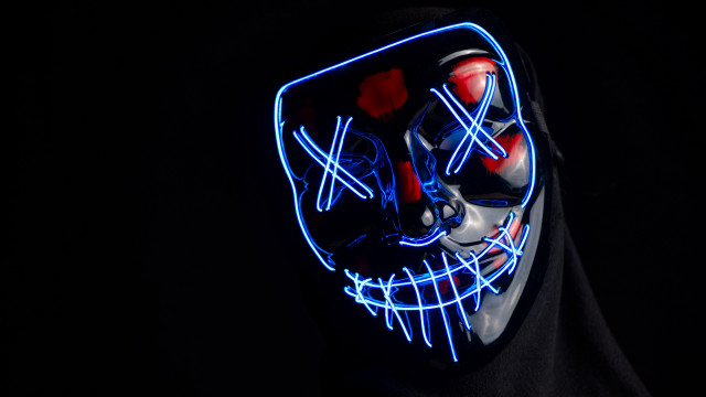 Neon masked cyberpunk hoodie magic free wallpaper for desktop - medium preview image