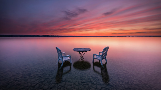 Beach sunset chairs table pink free wallpaper for desktop - medium preview image