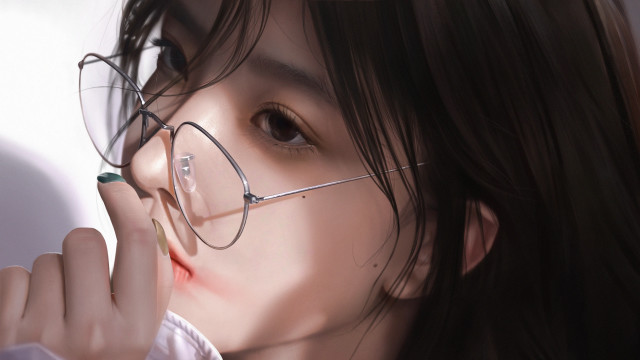 Woman glasses white shirt closeup free wallpaper for desktop - medium preview image
