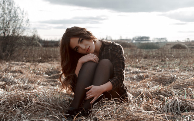 Woman sitting field elina karimova free wallpaper for desktop - medium preview image