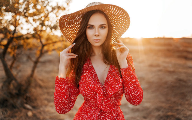 Red dress hat field fashion free wallpaper for desktop - medium preview image