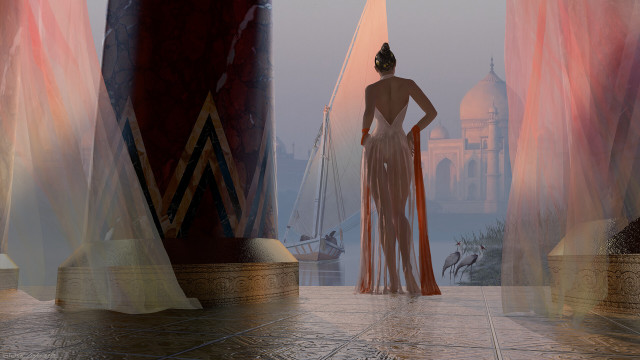 Woman dress city lake fantasy free wallpaper for desktop - medium preview image