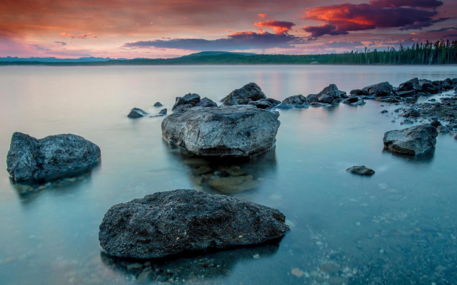 Rocky beach sunset clouds island #2 free wallpaper for desktop - medium preview image