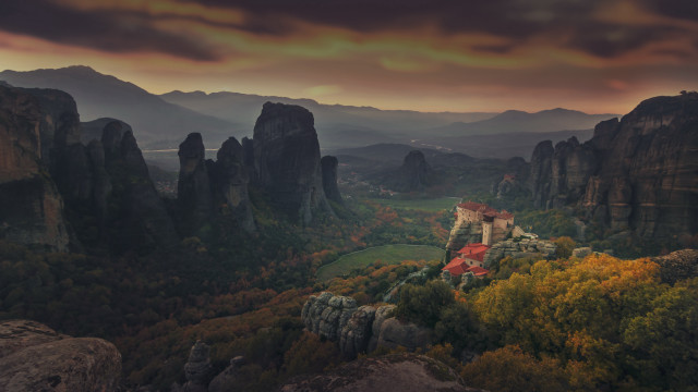 Castle mountain trees clouds sunset free wallpaper for desktop - medium preview image