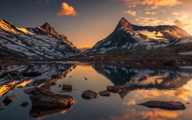 Mountain range lake rocks boulders free wallpaper for desktop - medium preview image