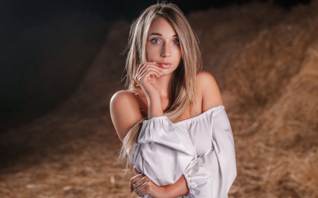 Woman white dress hands face free wallpaper for desktop - medium preview image