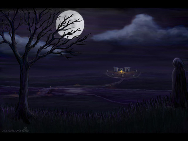 Creepy tree castle night full free wallpaper for desktop - medium preview image