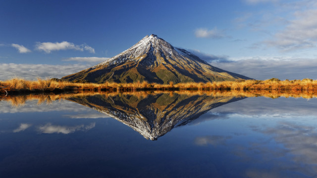 Mountain reflection clouds yellow trees free wallpaper for desktop - medium preview image