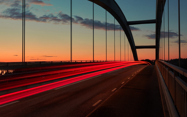 Bridge red lights sunset futurism free wallpaper for desktop - medium preview image