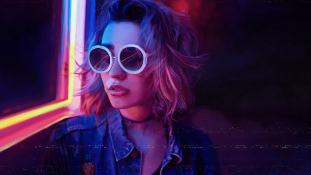 Neon pink haired woman cyberpunk free wallpaper for desktop - medium preview image