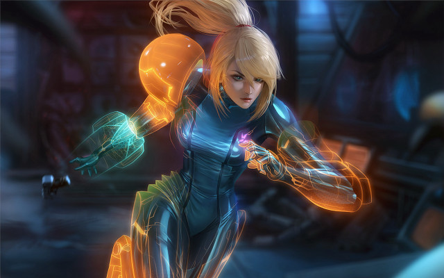 Futuristic suit woman glowing object free wallpaper for desktop - medium preview image