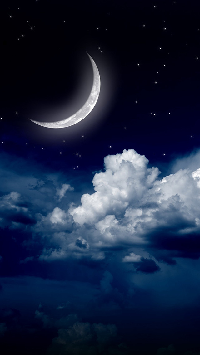 Night sky crescent moon stars free wallpaper for mobile - medium preview image