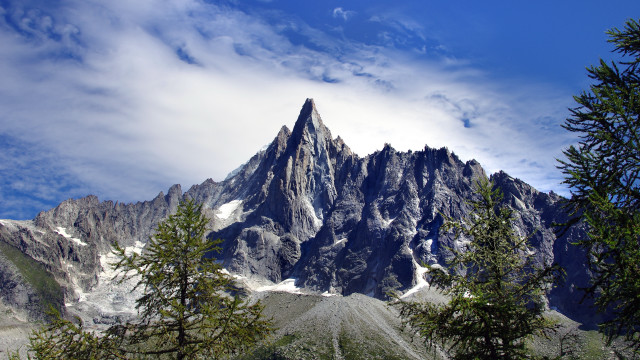 Mountain peak trees clouds blue #2 free wallpaper for desktop - medium preview image