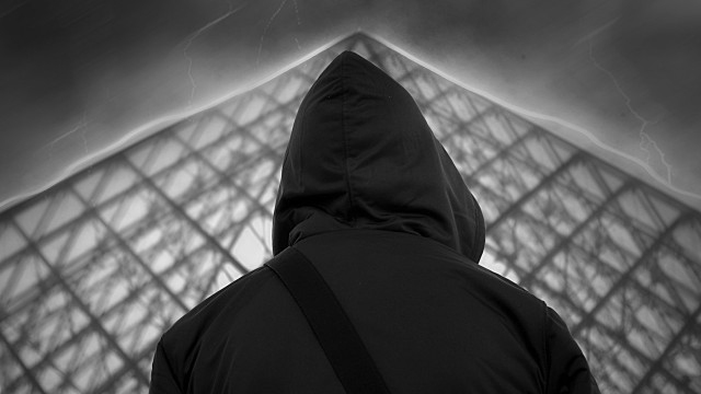 Hooded person pyramid lightning matte free wallpaper for desktop - medium preview image
