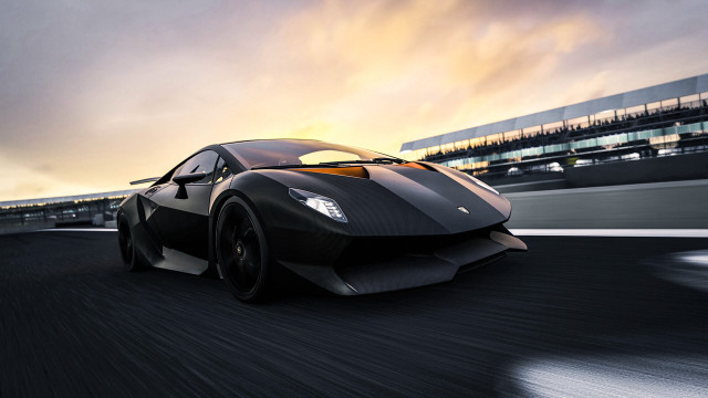 Black sports car sunset road free wallpaper for desktop - medium preview image