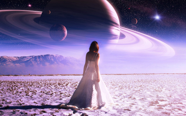 Desert woman white dress space free wallpaper for desktop - medium preview image