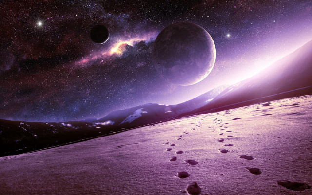 Distant planet footprints snow star free wallpaper for desktop - medium preview image