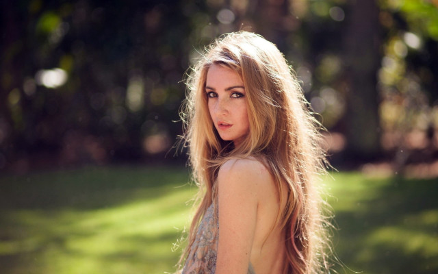 Woman blonde longhair field trees free wallpaper for desktop - medium preview image