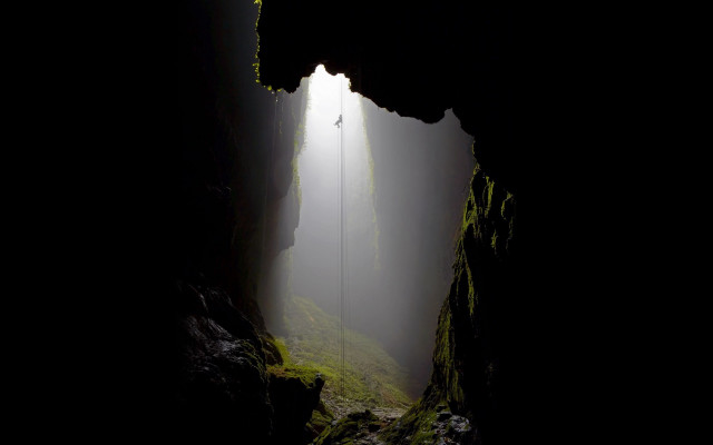 Cave walking light foggy sky #2 free wallpaper for desktop - medium preview image