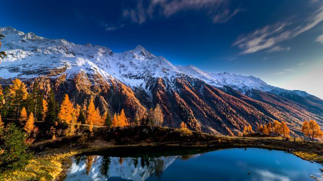 Mountain lake snowy background autumn free wallpaper for desktop - medium preview image