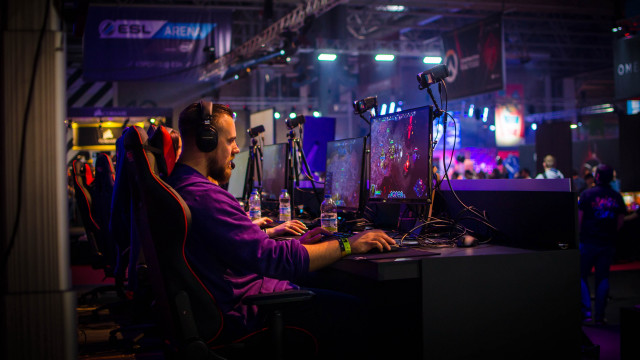 Cyberpunk cityscape neon lights microphone free wallpaper for desktop - medium preview image