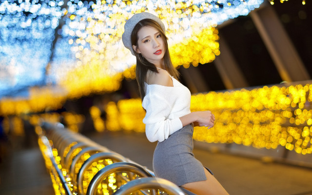 Woman white top grey skirt free wallpaper for desktop - medium preview image