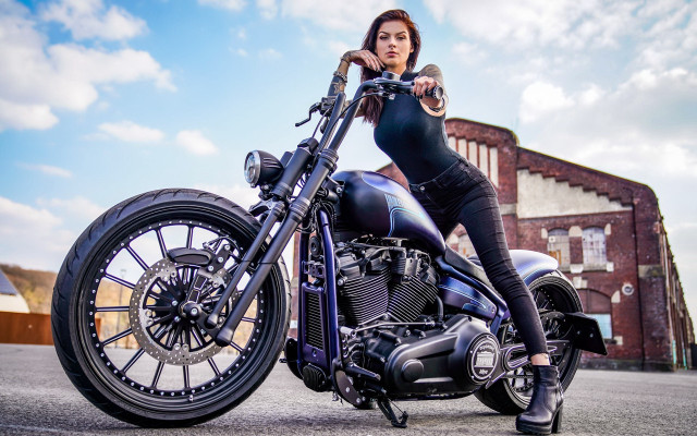 Woman motorcycle outdoors cloudy sky free wallpaper for desktop - medium preview image