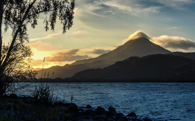 Mountain lake forest sunset clouds #2 free wallpaper for desktop - medium preview image