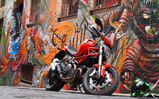 Red motorcycle graffiti wall helmet free wallpaper for desktop - medium preview image