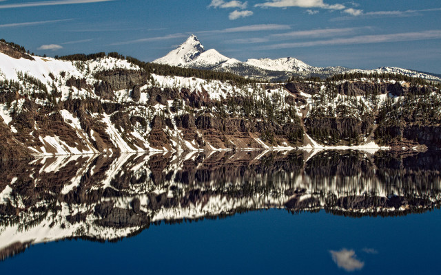 Mountain lake snow trees bridge #2 free wallpaper for desktop - medium preview image