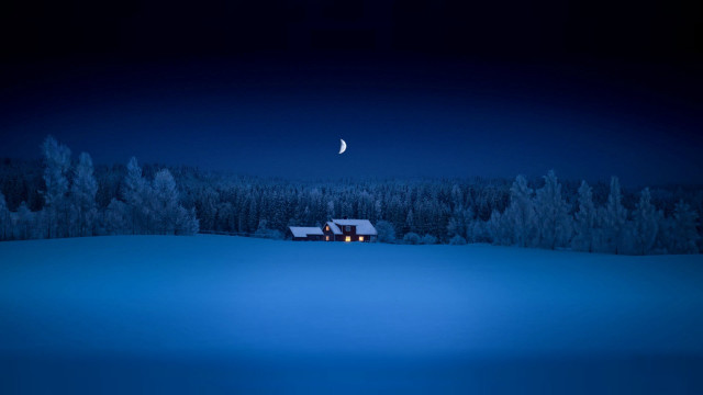 House snowy night half moon free wallpaper for desktop - medium preview image