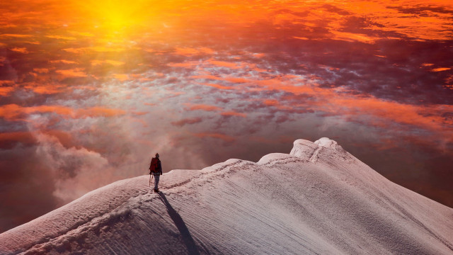 Snowy mountain sunset portrait cinematic free wallpaper for desktop - medium preview image