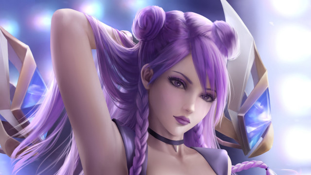 Purple haired sword woman kda free wallpaper for desktop - medium preview image