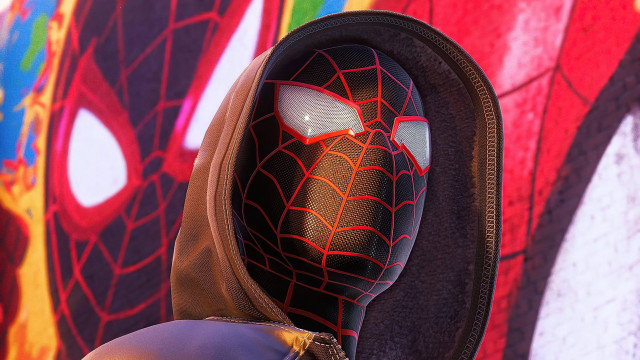 Spiderman mask brown jacket graffiti free wallpaper for desktop - medium preview image