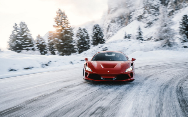 Red sports car snowy mountain #2 free wallpaper for desktop - medium preview image