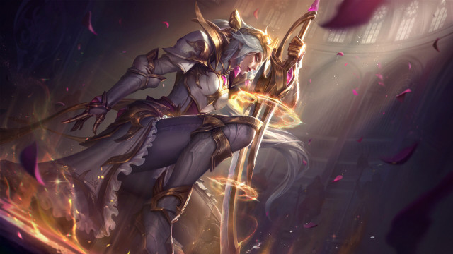 Woman sword armor flames purple free wallpaper for desktop - medium preview image